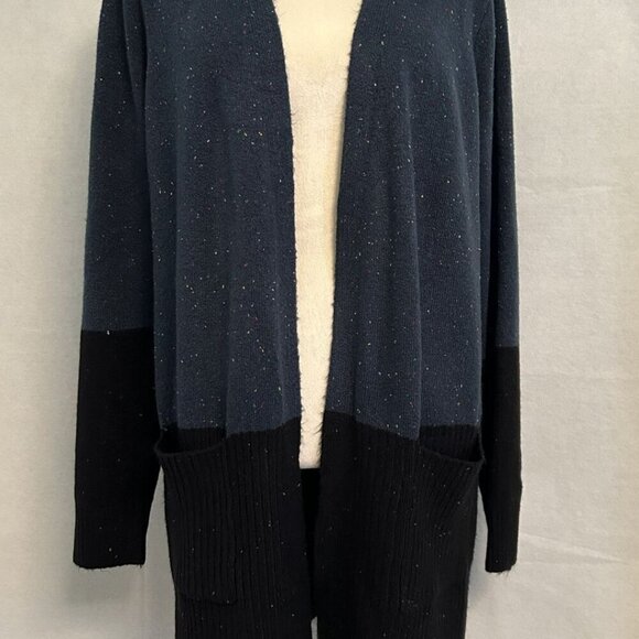 Love Ellie Long Open Cardigan Blue Black Confetti Two Pockets NWOT Size Large - Picture 3 of 11